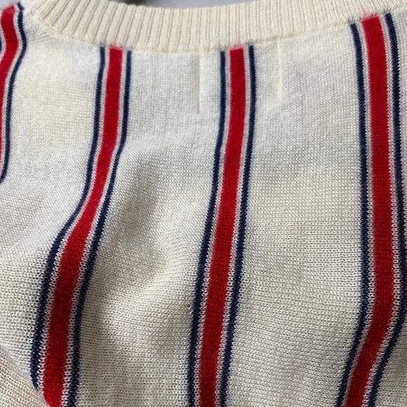 Madelein Thompson Women Sweater L Cream Red Stripe Cashmere Silk Crewneck - Picture 10 of 12